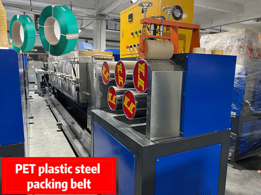 Équipement de fixation en PET, ligne d'extrusion de courroie en PET, contrôle à écran tactile par ordinateur PLC, équipement de fixation en PET vert