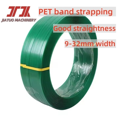 Bande d'acier en plastique PET vert, bande d'emballage PET haute résistance, bande PET pour briqueterie automatique