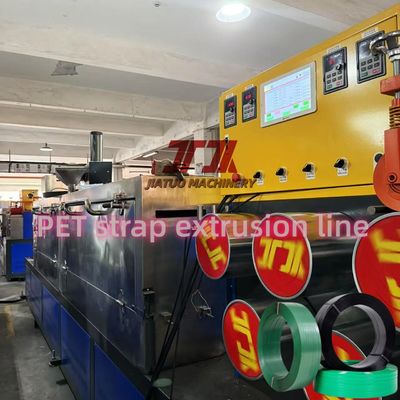 Machine de production par extrusion de feuillard d'emballage PET 9-32mm avec sécheur de 5000L et automate programmable (PLC)