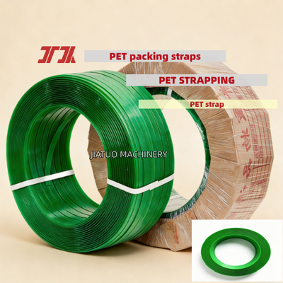 Sangles d'emballage PET vertes à grande vitesse de 16 mm, sangles en acier et plastique PET, ceinture d'emballage PET