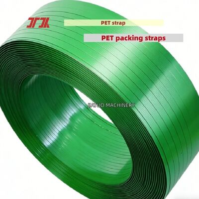 Bande de cerclage automatique en PET verte, bande d'emballage en PET de 9 à 25 mm avec 100 % de flocons de bouteilles en PET